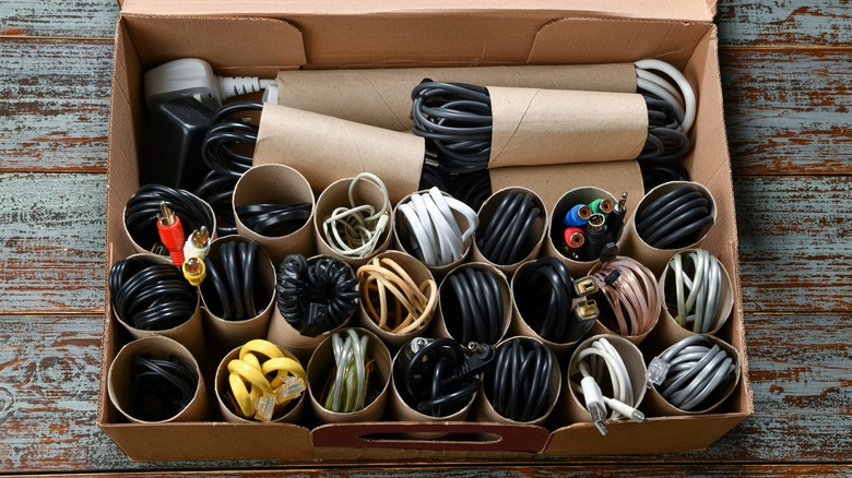 Cardboard tube cable organizers