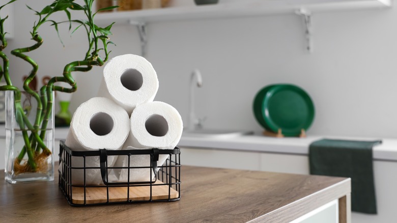 paper towels in storage bin