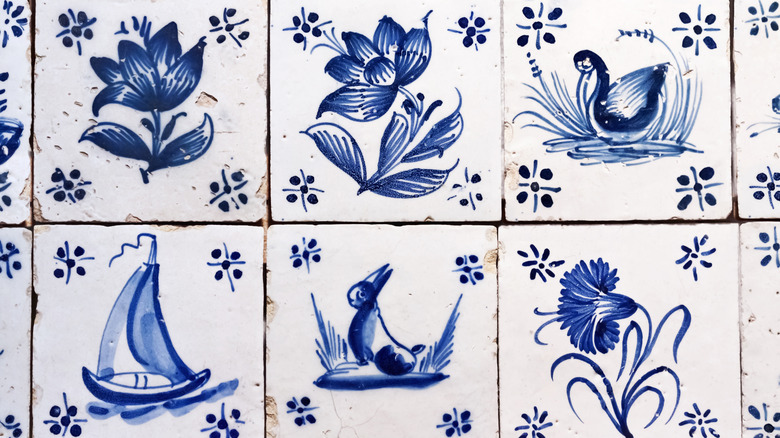 antique delft tile backsplash