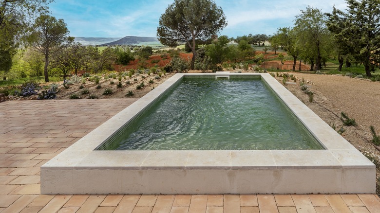 pool surrounded by pavers