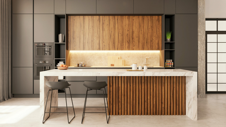 kitchen island with two stools