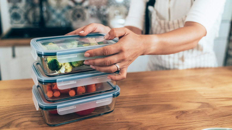 Stacked glass food storage containers