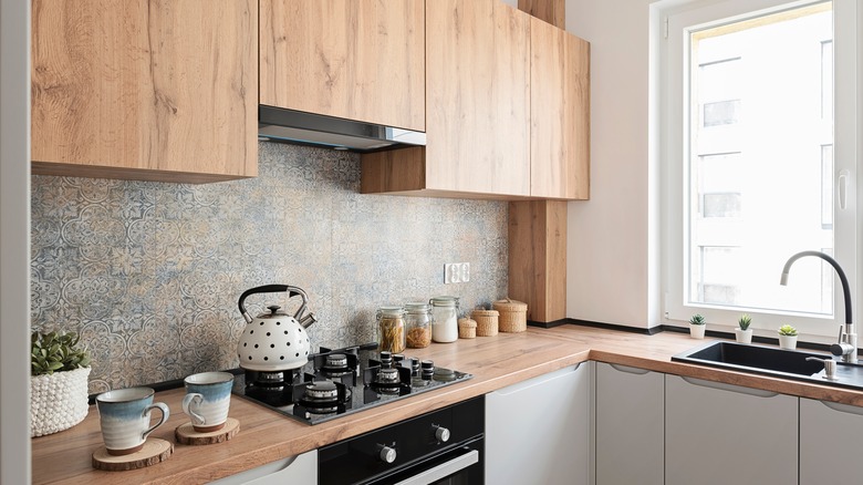 Wood cabinets in kitchen