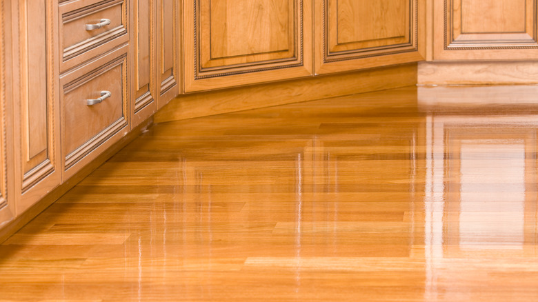 shiny wood floor in kitchen