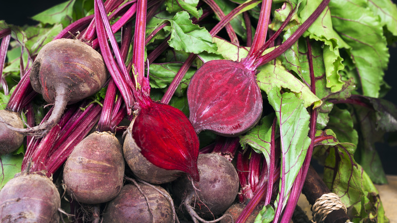 Fresh cut beets in pile