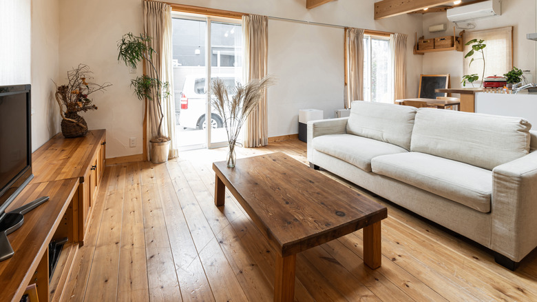 Living room with wood furniture