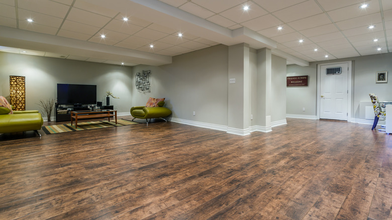 Wooden flooring in basement