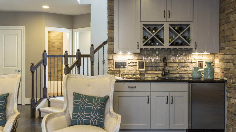 Wet bar in basement