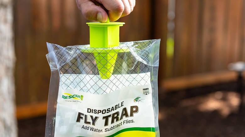 A person holding a RESCUE! fly trap