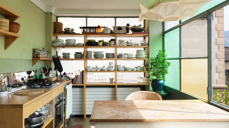 modern kitchen with open shelving