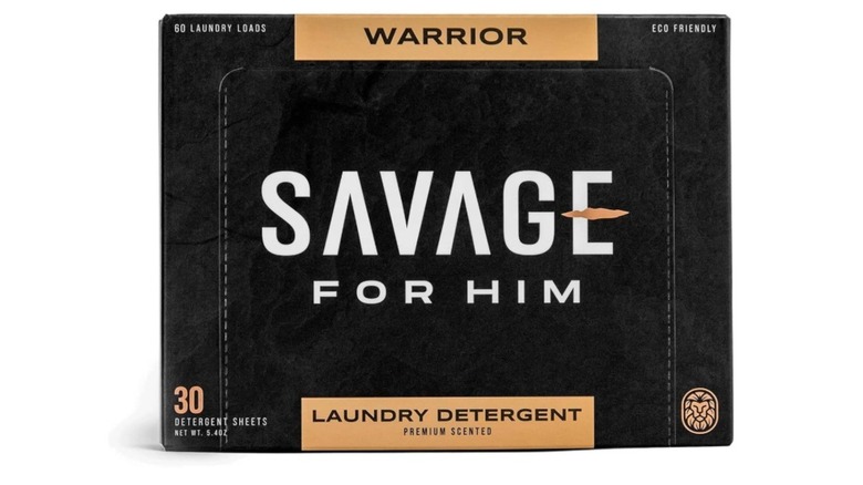 A box of Savage for Him laundry sheets