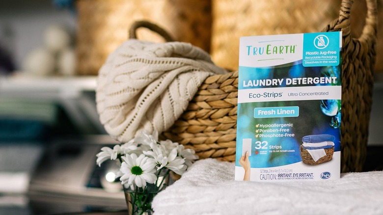 Package of Tru Earth Laundry Detergent Sheets with basket