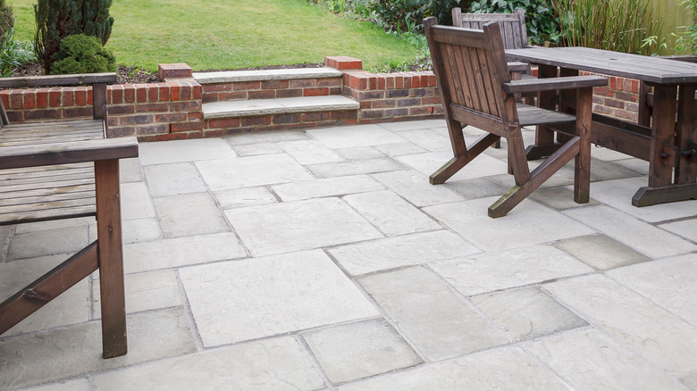 flagstone patio with chairs