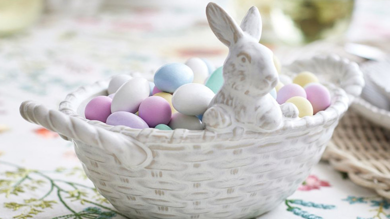 white stoneware bowl with bunny