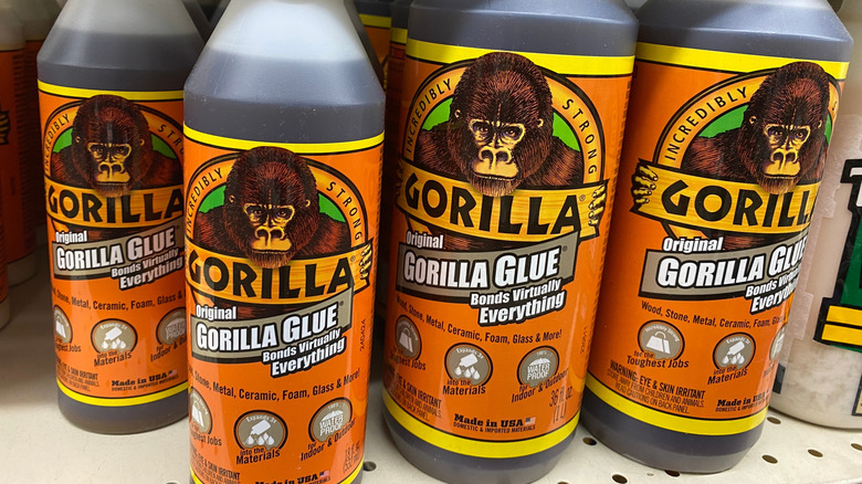 Bottles of Gorilla Glue on a shelf