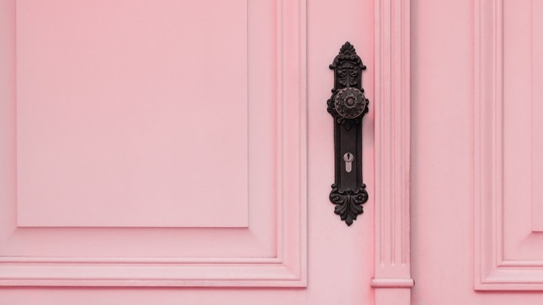 Pink door with antique knob