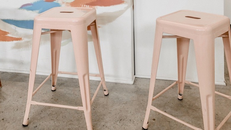 Blush pink metal stool