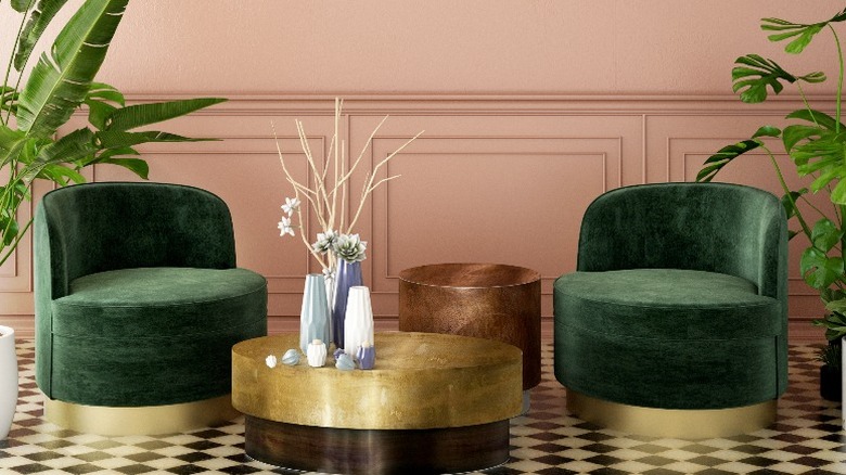 Pink molding and green chairs