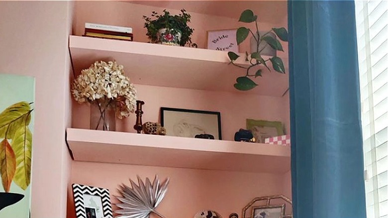 Pink painted shelves