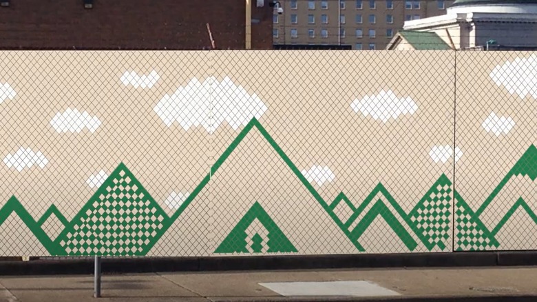 mural privacy tape on chain-link fence