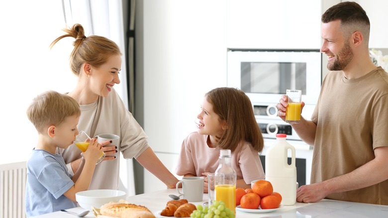 family making breakfast