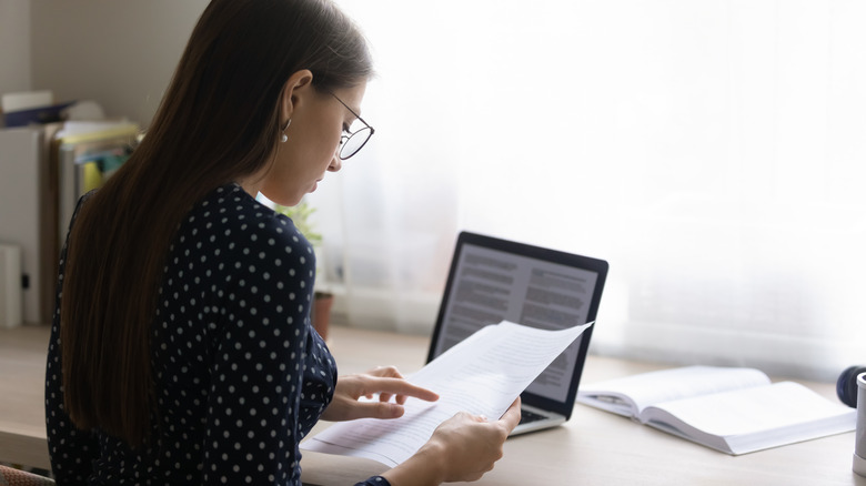 young woman checking information online