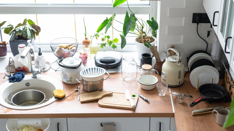 pots and dishes on countertop