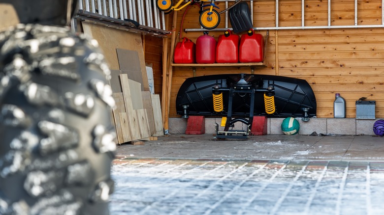 A snowy garage