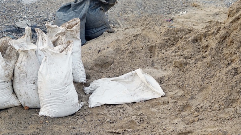 trash bags filled with sand