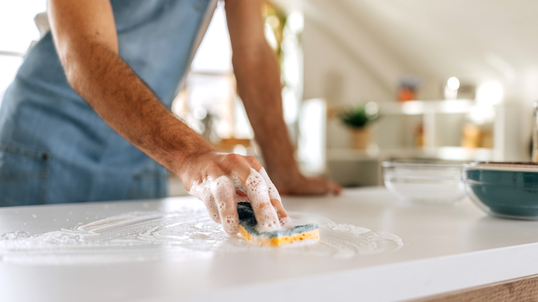 cleaning counter with soap