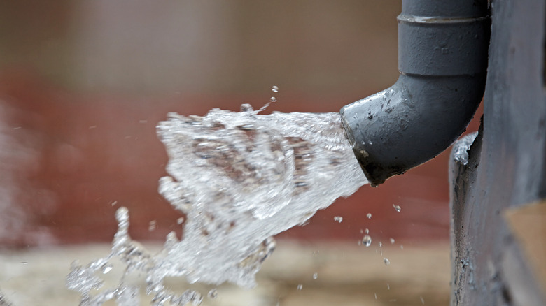 Water exiting from a downspout