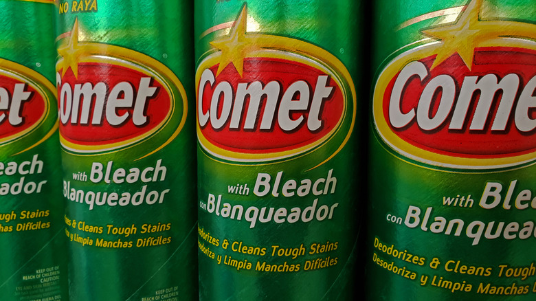 Containers of Comet with bleach are displayed