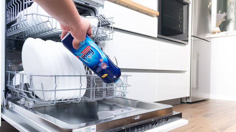 Person putting soap in dishwasher