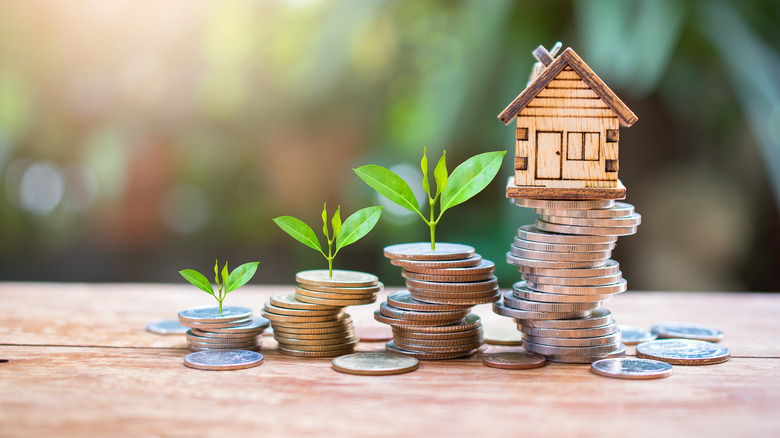 small house model on coins