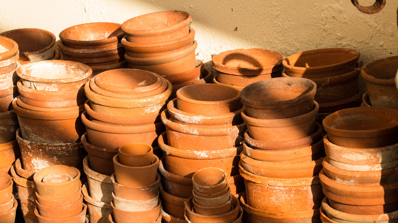 Stacks terra cotta pots