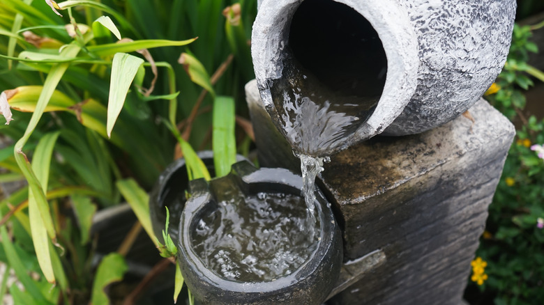 Backyard stone water fountain