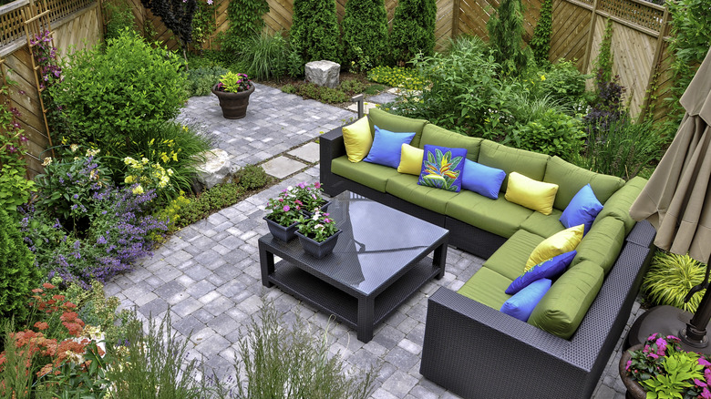 Paver patio with outdoor couch