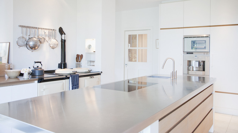 Kitchen with stainless steel countertops