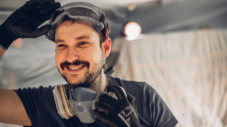 man with respirator mask