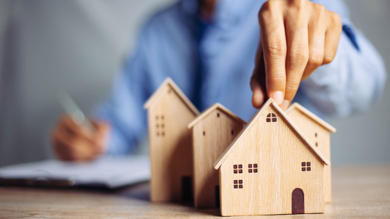 wooden house on desk