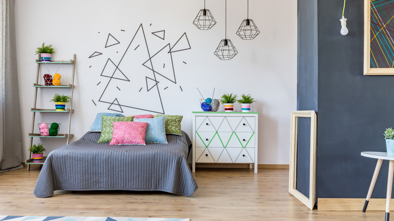 washi tape triangles on wall