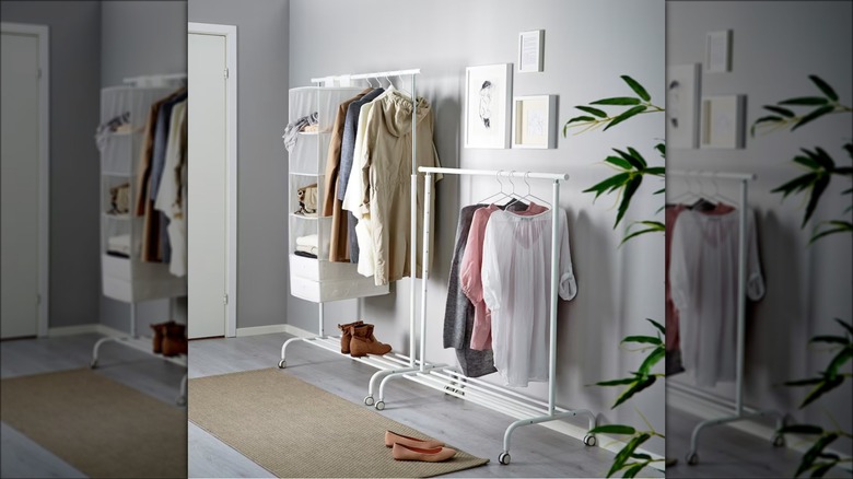 two white clothes racks