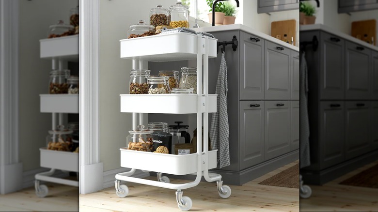 white utility cart in kitchen