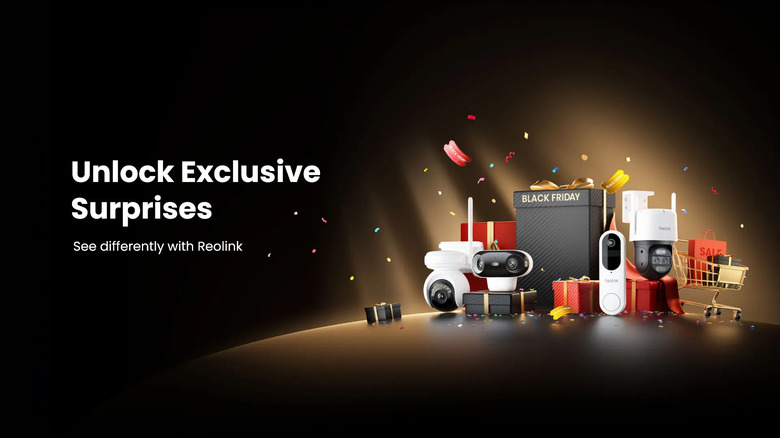 Black Friday ad image on black background showing Reolink cameras