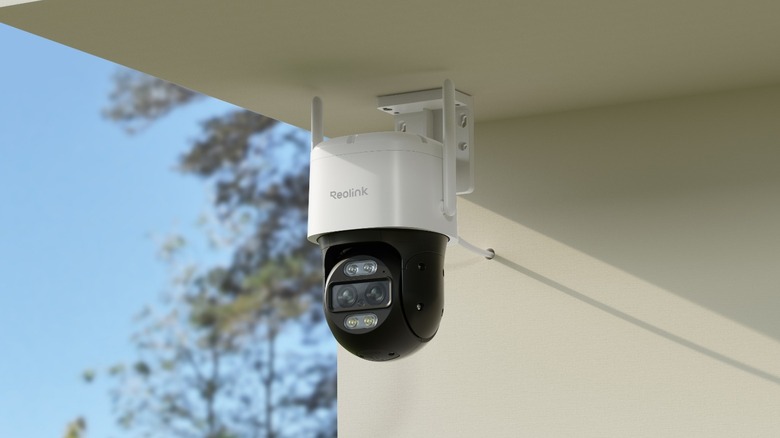 Reolink security camera mounted on exterior wall