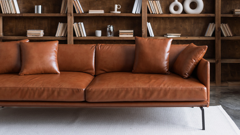leather sofa with books