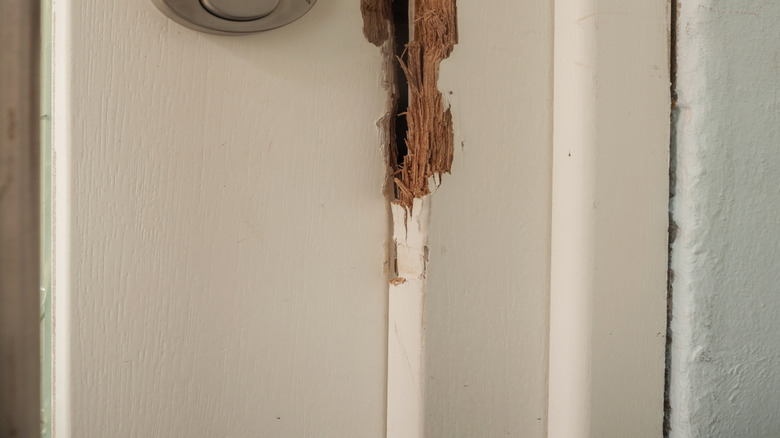 Damaged wood door trim