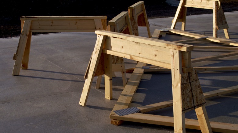 Wooden sawhorses