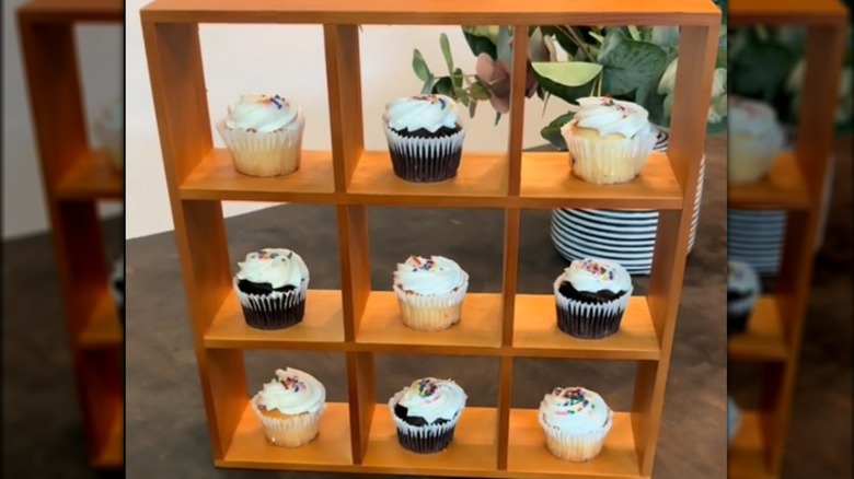 Shadow box with cupcakes on display