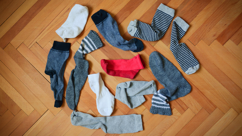 socks scattered on floor